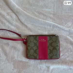 Coach Green and Pink Wristlet